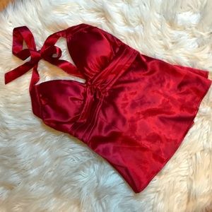 Red satin halter top